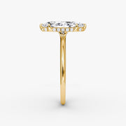 Marquise Cut - Plain Band Hidden Halo - Classic Engagement Ring- 14 K Gold